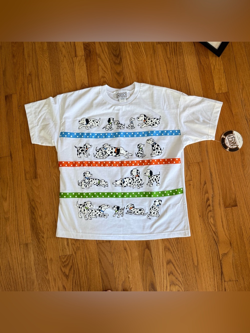 Vintage AREO Dalmatian Dog Tee NEW WITH TAGS 80s 90s USA Made L Deadstock
